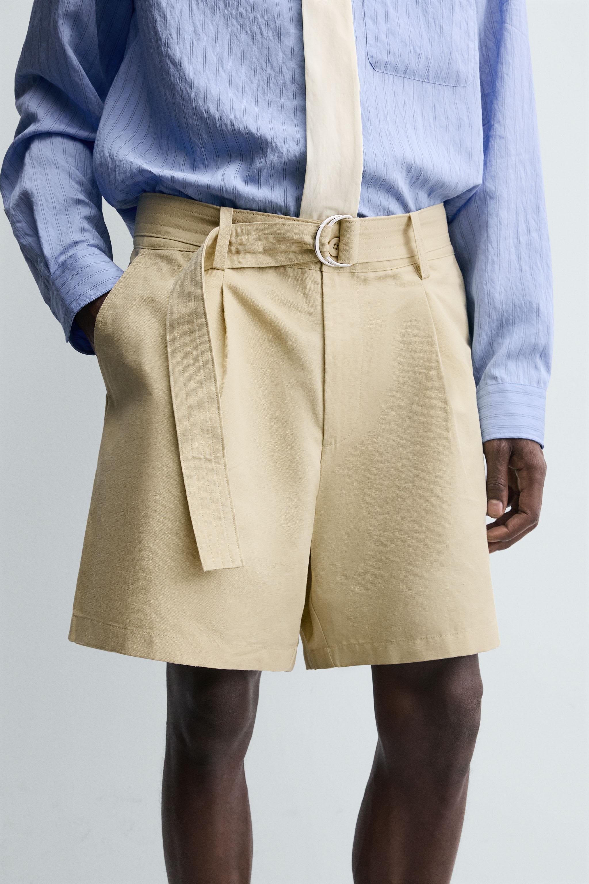COTTON LINEN BELTED SHORTS